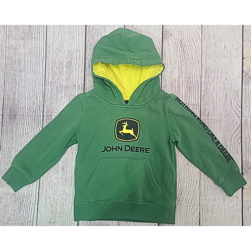 John Deere Pullover Hoodie Hooded Sweatshirt Toddler 2T Green Yellow Long Sleeve